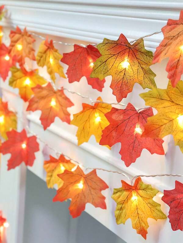 1 pieza Luces decorativas con forma de hoja de arce multicolor, alimentadas por batería, apropiadas para dormitorio, sala de estar, fiesta, boda, hogar, jardín, sendero, suministros para fiestas, decoración de fiesta, todas las estaciones, chimenea, decoración de verano (baterías no incluidas)