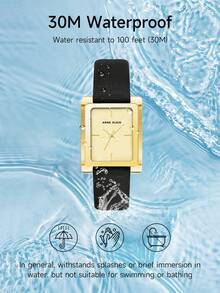 Anne Klein 女士金色长方形表壳石英表，黑色皮表带，优雅休闲模拟腕表，浅香槟色表盘，可调节表带，AK/2706CHBK - 金色 - 查看 5