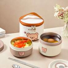 1pc 304 Stainless Steel Thermal Insulated Lunch Box With Cute Bear Pattern, Portable Leak Proof Bento Box With Lid & Handle, Microwave Fruit Salad Food Storage Container, Reusable Meal Prep Box For Student Adult Use In Home, School, Office, Picnic - Multicolor - View 4