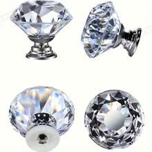 4pcs Crystal Diamond Knob Pulls - Polished Metal Finish, Arched Style, Crystal Material, Suitable For Wardrobe And Cabinet Doors - Transparent White - View 6
