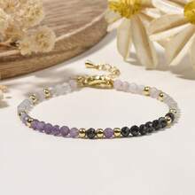 1 pieza Brazalete elegante estilo bohemio con turmalina negra natural, amatista, cuarzo rosa y piedras brillantes, adecuado como regalo para niñas, esposas, novias y abuelas, para uso diario - 17 cm, 3 mm - Ver 2
