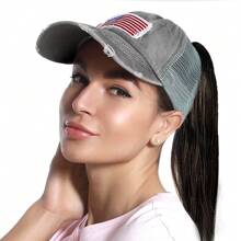 1pc Women's Multi-Color Mesh Ponytail Hole USA Flag Pattern Sports Baseball Cap, Suitable For Daily Wear