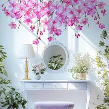 Calcomanías de pared de hojas verdes para despegar y pegar, calcomanías de pared de vinilo de hojas de flores grandes, decoración del hogar de vid extraíble, arte para dormitorio, sala de - Flor rosa B - Ver 13