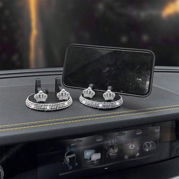 1 Stück Krone Design - AutoHandy Halterung, glänzende Strass - AutoHandy Halterung, 360 Grad Drehung - Handy Navigationshalterung, Klebetyp, Auto Zubehör Dekoration für Frauen, geeignet für Auto, Büro, Zuhause