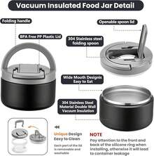 Lonchera Bento para Niños con Termo de Sopa de 8oz, Contenedores de Comida a Prueba de Fugas para Niños con 4 Compartimentos, Termo Aislado para Comida Caliente para la Escuela, Viaje-Púrpura - Negro - Ver 6