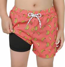 Boys Swim Trunks With Boxer Brief Liner Swim Shorts Compression Liner Youth Anti Trunks Halloween Christmas New Year - Chuối hồng - Xem 1