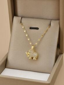 1pc Fashionable Rhinestone Encrusted Elephant Stainless Steel Jewelry Necklace, Suitable For Women's Daily Wear - Elephant Necklace - View 1