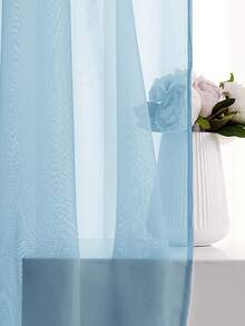 1pc Sheer Voile Curtain, Lightweight Translucent Fabric, Sun Blocking & Heat Insulation, Rod Pocket Top Design, Good Drapability, Suitable For Living Room, Bedroom, Balcony Decor | Autumn Decor, Room Decor - Sky Blue - View 6