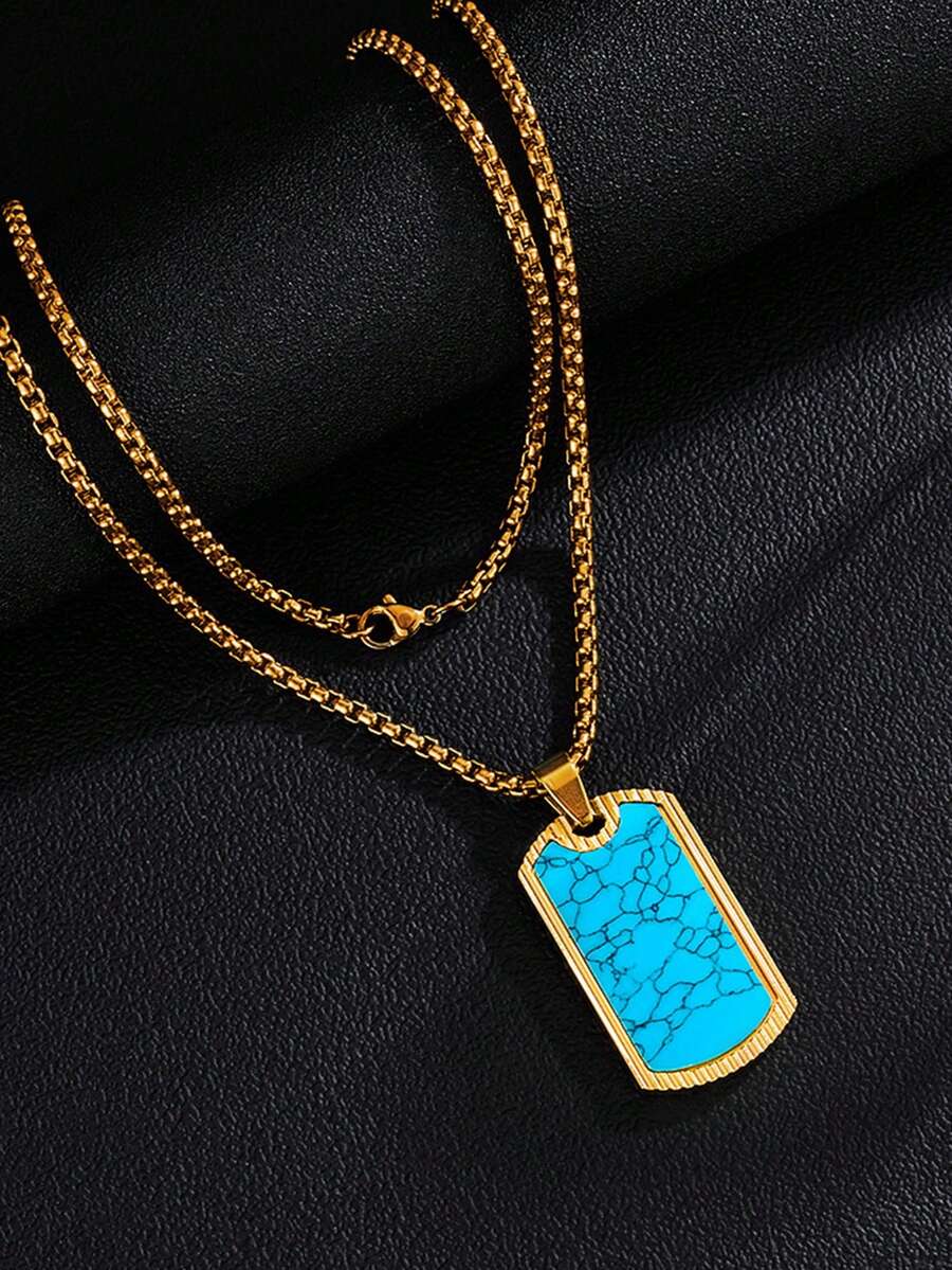 1 件嘻哈绿松石不锈钢男士项链，日常吊坠首饰