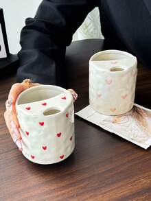 1 buah Mug Keramik Hati Merah & Pink dengan Sedotan, Gaya Korea yang Lucu, Pegangan yang Nyaman, Pola Hati yang Dilukis Tangan, Cocok untuk Sarapan di Rumah, Susu, Teh, Air, Jus, Kantor, Teh Sore untuk Pacar, Hari Valentine - MultiWarna - View 14