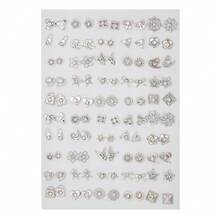 50 Pairs Assorted Cartoon Rhinestone Star, Music Note, Bow Tie, Heart Shaped Plastic Earrings, Suitable For Girls Birthday Party Wear Or Gift, Random Color & Style (Color May Vary Due To Lighting) - Multicolor - View 12