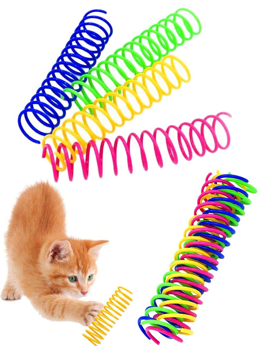 猫玩具，猫弹簧球伸缩弹簧玩具，彩色弹簧管，互动滚球彩色活泼线圈，笼养老鼠弹簧玩具，室内猫咪宠物用品，坚固耐用，鼓励猫咪运动，颜色随机