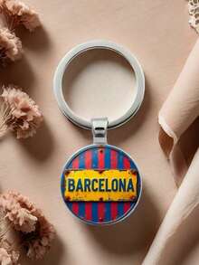 1 件巴塞罗那足球俱乐部复古条纹吊坠钥匙扣，带有“BARCELONA”文字，适合作为体育迷、父亲节、母亲节、生日和节日礼物汽车配件可爱哥特 Y2k - 銀色 - 查看 4