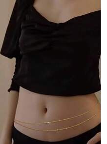 1 pieza Cinturón de mujer con doble cadena y bola, cadena corporal minimalista y elegante, apta para la playa, fiestas o uso diario