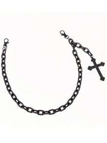 1Pc Popular Retro Diablo Style Cross Geometric Metal 's And Women's Belt Chain Suitable For Daily Outdoor Party Dating - 黑色 - 查看 3
