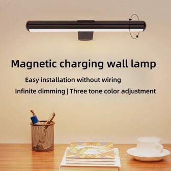 Lampada da parete ricaricabile - Luce da parete con telecomando senza fili, lampada da parete a LED senza fili, luce da specchio per toeletta senza fili moderna con telecomando, controllo touch, per pittura, bagno, camera da letto, lettura, regalo per vacanze, illuminazione da campeggio, mostre d'arte, dimmerabile