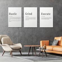 GUBIYU Black Hustle Grind Execution Wall Art Set Of 3 Framed Canvas Office Inspirational Motiviational Wall Decor Art Positive Quotes Posters Living Room Pictures Walls Decor Mens Guys 12x16 - A013 黑白 - 查看 8