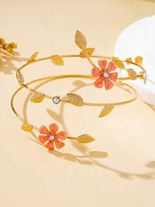 Adjustable Floral Armband, Fashionable Pink Arm Sleeve - Pink Flower Armlet - View 2