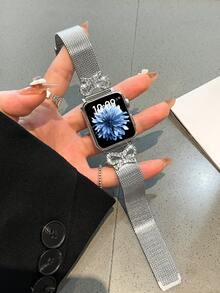 纤薄不锈钢表带，兼容 表带 38/40/41/42/44/45/46/49 毫米女款，闪亮钻石时尚不锈钢网状环形表带，适用于 I-Watch Ultra 系列 10 9 8 7 SE 6 5 4 3 2 1 - 銀色 - 查看 2