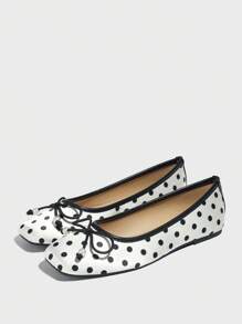Plus Size Fashion Women's Polka Dot White Square Toe Ballet Shoes, Slip-On Casual Comfortable Loafers, Versatile For Dresses, Spring/Autumn 2025 New - White - View 7