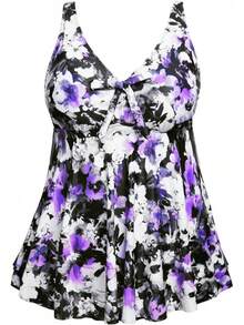 Plus Size Flowy Tankini Top For Women - Modest Bathing Suit - 多彩花卉 - 查看 8