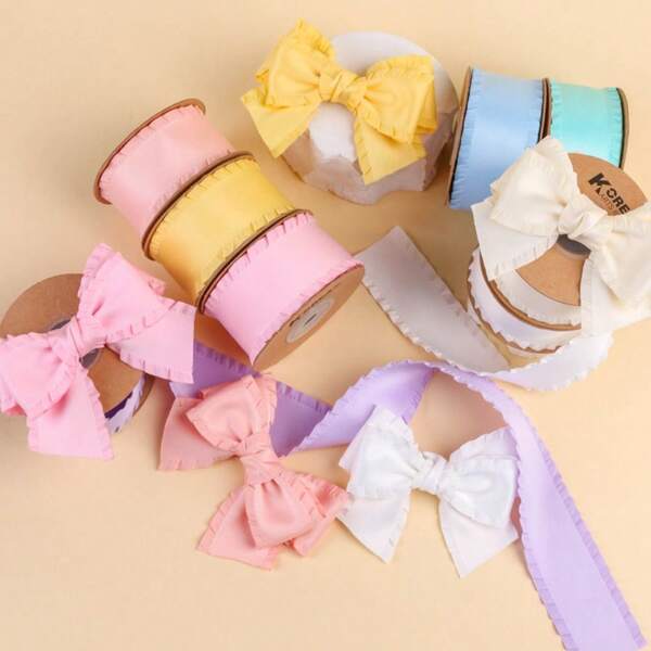 Mushroom Ruffle Satin Ribbon, Thick Ruffle Knitted Tape, DIY Bow Hairclip & Garment Decoration, High Density Wavy Silk Ribbon