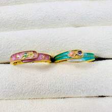1 pieza Anillo exquisito con estampado floral de melocotón y esmalte de goteo estilo chino vintage - Anillo de flor de durazno - Ver 4