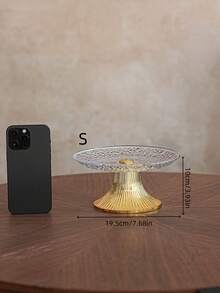 1pc Creative Afternoon Tea Snack Display Tray, Wooden High Foot Platter For Living Room, Coffee Table, Dining Room Decor, Suitable For Party, Home, Wedding, Dining Table - Transparent Floral-gold Feet - View 13