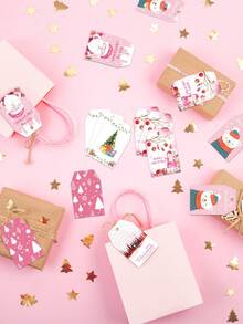 60pcs,Pink Christmas Gift Wrapping Decoration Label, Brown Paper Bag, Paper Box, Gift Bag, Gift Box Decoration Label, Santa Claus, Christmas Tree, Elk, Snowman And Other Christmas Element Packaging Decoration Label, With Brown Hemp Rope, Random Blending Of Patterns Christmas Christmas Decorations Christmas Pajamas Christmas Gifts Christmas Decor - Multicolor - View 6