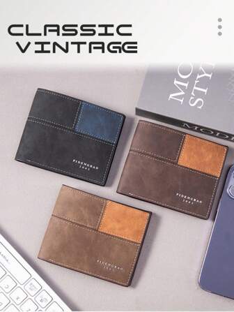 Billetera plegable para hombres, diseño de patchwork de cuero de PU de moda, billetera delgada para hombres, billetera de dinero, billetera mini, billetera de hombre, billetera de cuero, billetera pequeña