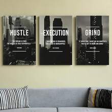 GUBIYU Black Hustle Grind Execution Wall Art Set Of 3 Framed Canvas Office Inspirational Motiviational Wall Decor Art Positive Quotes Posters Living Room Pictures Walls Decor Mens Guys 12x16 - 黑白灰喧囂藝術 - 查看 7