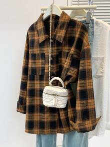 Women's Plaid Shirt With Notch Lapel Front Button Casual Long Sleeve Top With Pockets For Fall Winter Spring,Flannels For Women