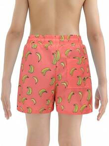 Boys Swim Trunks With Boxer Brief Liner Swim Shorts Compression Liner Youth Anti Trunks Halloween Christmas New Year - Chuối hồng - Xem 2