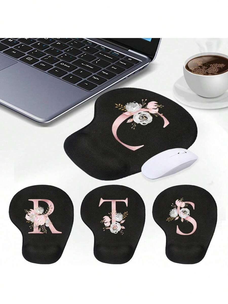 Pink Flower Letter Wrist Rest Mouse Pad Comfortable Hand Rest Support Non Slip Mice Mat Soft Pink Mouse Mat Deskpad For PC Laptop Computer - Black - View 1