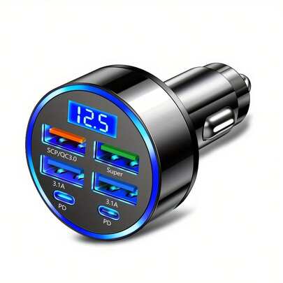 [Travel Artifact]XJDR Multi-Port 2PD 4USB Car Charger Fast Charging PD QC3.0 USB C Car Phone Charger Type C Adapter|Supports Fast Charging Of Multiple Devices At The Same Time