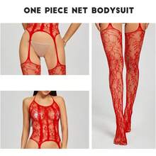 Womens Fishnet Bodystocking Sexy Lingerie Halter Bodysuit With Suspenders Mesh Body Stocking Stretchy Tights - màu đen - Xem 4