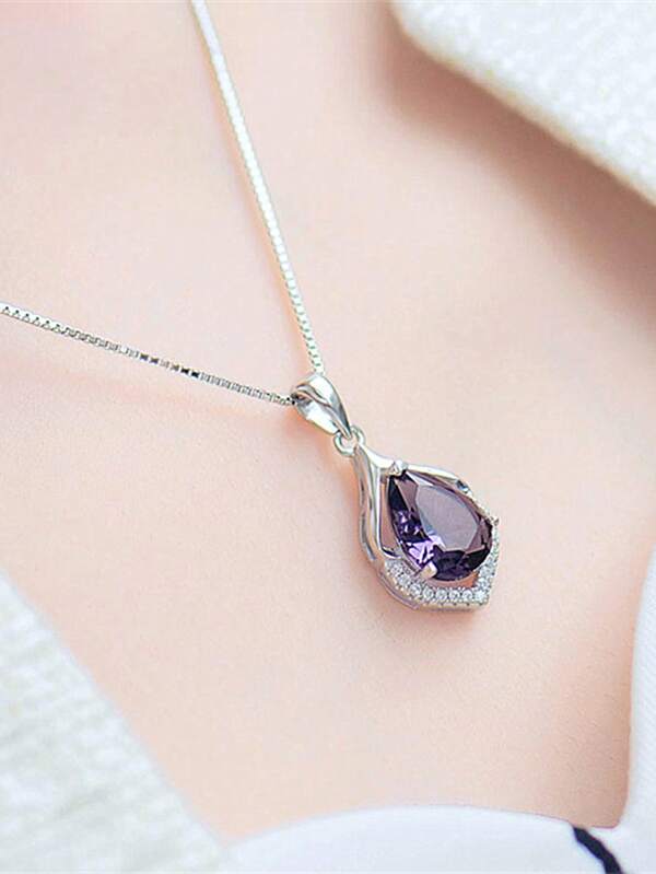1pc Fashionable Teardrop Hollow Rhinestone Necklace, Suitable For Women To Wear Casually, Dating, And Events