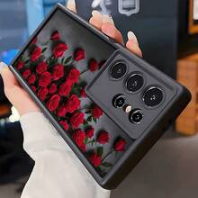 1 Stück Blumen-Elemente Mode Rot Rose stoßfeste Handyhülle, dick rutschfester Schutzüberzug kompatibel mit iPhone 17/17 Air/17 Pro/17 Pro Max, kompatibel mit Honor, kompatibel mit Redmi, kompatibel mit Galaxy, wasserdicht, sturzsicher, kratzfest, internationale Version, nicht die inländische Version Frühling - Schwarz - Übersicht 4