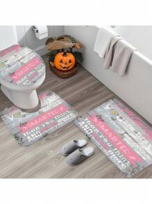 1/4 Pcs Grey & Pink Quote Shower Curtain Set With Bath Mat, Decorative Housewarming Gift, Modern Home Decor Bathroom Curtain & Mat 3 Pieces Set With 12 Shower Curtain Hooks, Suitable For All Seasons, Perfect Daily & Holiday Gift For Friends & Family