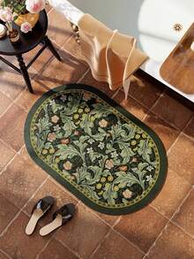 1/3pcs Set Dekorasi Rumah Motif Daun Vintage, Keset Anti Selip Penyerap Air untuk Kamar Mandi, Keset Mandi Motif Vintage dari Gel Silika, Keset Kaki Penyerap Air Bentuk U untuk Toilet & Wastafel, Ketebalan 2,5mm untuk Dekorasi Lorong, Kamar Mandi, Dapur, dan Karpet Dapur - Hijau Retro - View 3