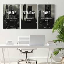 GUBIYU Black Hustle Grind Execution Wall Art Set Of 3 Framed Canvas Office Inspirational Motiviational Wall Decor Art Positive Quotes Posters Living Room Pictures Walls Decor Mens Guys 12x16 - 黑白灰喧囂藝術 - 查看 6