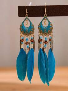 Boho Conta & Pena Pendão Brincos Pendentes Para Mulheres Para Decoração Diária