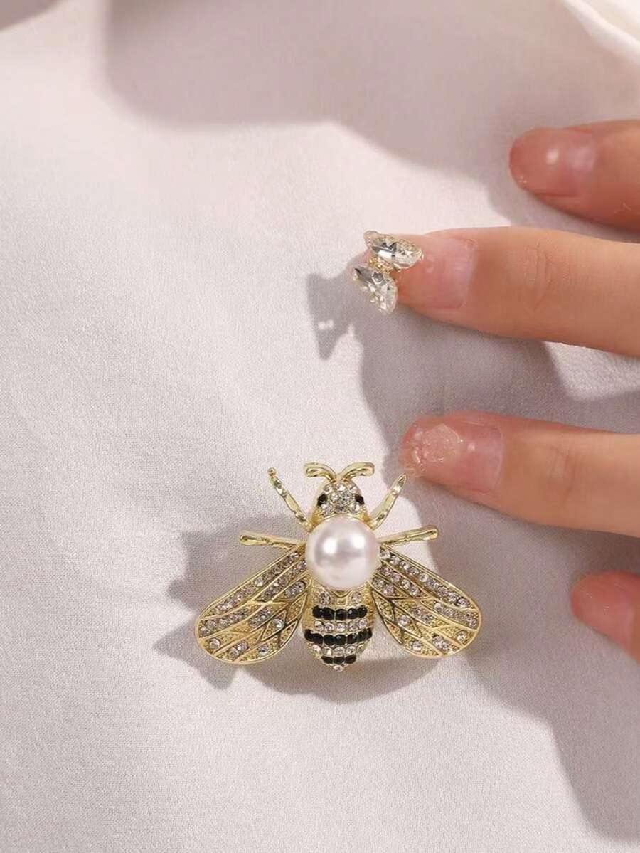 1件時尚優雅女款合金蜜蜂胸針,鑲嵌水鑽與珍珠,日常婚禮派對配件 - 蜜蜂胸針 - 查看 1
