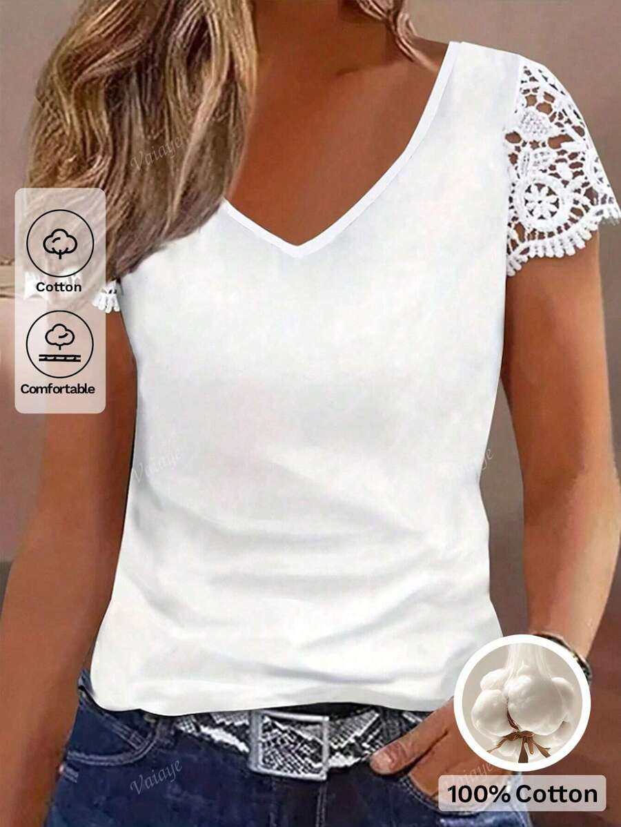 Top casual a maglia a maniche corte con taglio casual per donne, adatto per l'estate