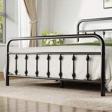 14 Inches Twin/Full/King Size Metal Platform Bed Frame With Victorian Style Iron-Art Headboard/Footboard, Mattress Foundation, Easy Assembly, Under Bed Storage, No Box Spring Required, Black|White - 黑色 - 查看 4