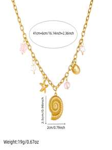 1 Acessório Pendente Fashionable Banhado a Ouro com Concha, Estrela, Vieira, Sol, Golfinho, com Corrente Grossa de Aço Inoxidável