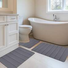 3pcs Bathroom Rug, Foam Bath Mat Set, 3 Bathroom Carpets, Toilet Mat, Soft And Comfortable, Absorbent, Anti-Slip, Thick, Machine Washable, Quick-Drying, Suitable For Bedroom Decoration, Bathtub, Toilet Floor, Shower Room, Fall Decor, Halloween Decorations, Christmas Decoration - Dark Grey - View 4