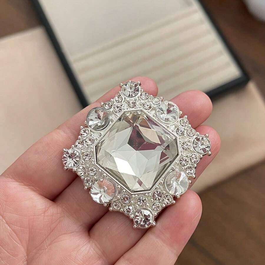 4pcs European Square Rhinestone Buttons, Suitable For Suits, Coats, Cardigans And Accessories - Large White Metal Decorative Fasteners