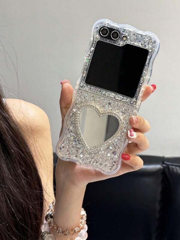 3D Heart-Shaped Mirror Phone Case For Samsung Galaxy Z Flip5, SUMSUNG Flip6 Foldable Screen, Z Flip4, Elegant & Girly Design