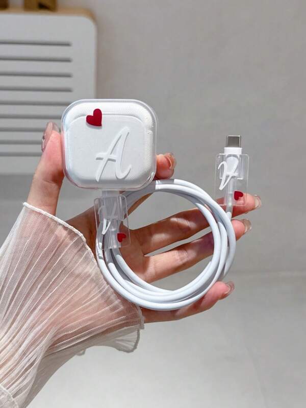 3pcs UK Plug Adaptor Cover Set With Letter A & Heart Design, Suitable For 20W Apple Fast Charger, Protective Sleeve For Charger Cable Cable Protector Charger Accessories Phone Accessories